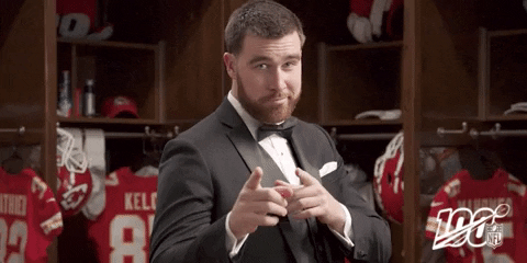 Animated gif of Travis Kelce pointing at the camera