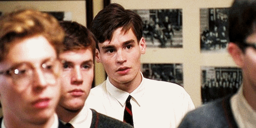 Animated gif of the Carpe Diem scene from Dead Poets Society, with a focus on RSL's Neil smiling.