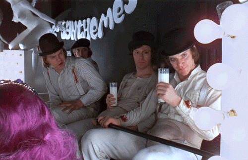  Animated gif of the creepy Clockwork Orange scene from inside the Kurova Milk Bar. 