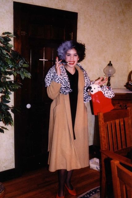 Photograph of Elizabeth as a young teen dressed as Cruella De Vil