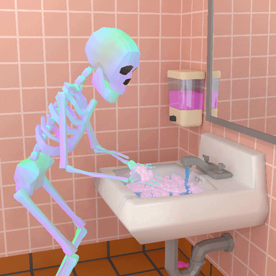 a skeleton washes their hands 