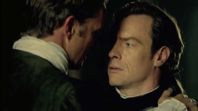 Animated gif of Thomas and James kissing for the first time in Black Sails
