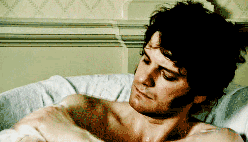  An animated gif of Colin Firth as Mr Darcy washing himself in the bath. 