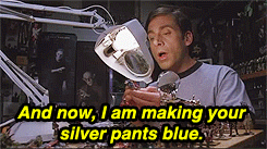  An animated gif from  The Forty Year Old Virgin.  Painting a minifig, saying “And now, I am making your silver pants blue.” 