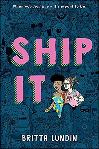  The cover of Britta Lundin’s book  Ship It , featuring two cartoon girls making their way through a sea of people, evidently at a con. 