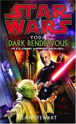  The cover to the novel  Yoda: Dark Rendezvous , featuring Yoda and Count Dooku. 