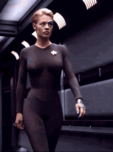 Animated gif of Seven of Nine walking (in a catsuit)