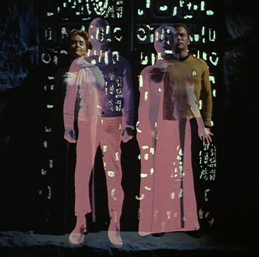 Captain Kirk and Dr. Janice Lester engaging in a "life energy transfer" in "The Turnabout Intruder"