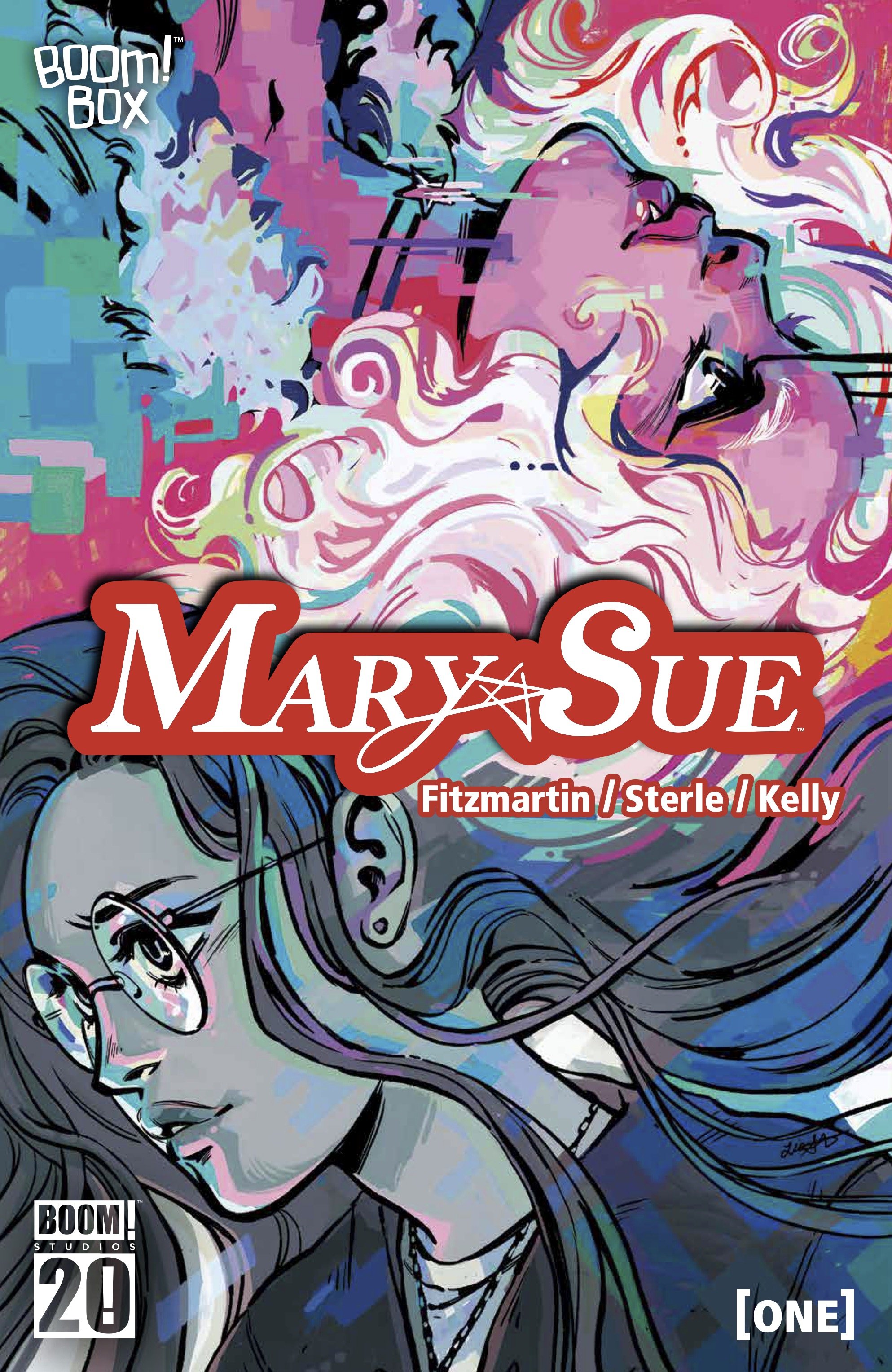 Cover of the first issue of Mary Sue, featuring images of Jessica in shades of pink and Cassie in shades of blue.