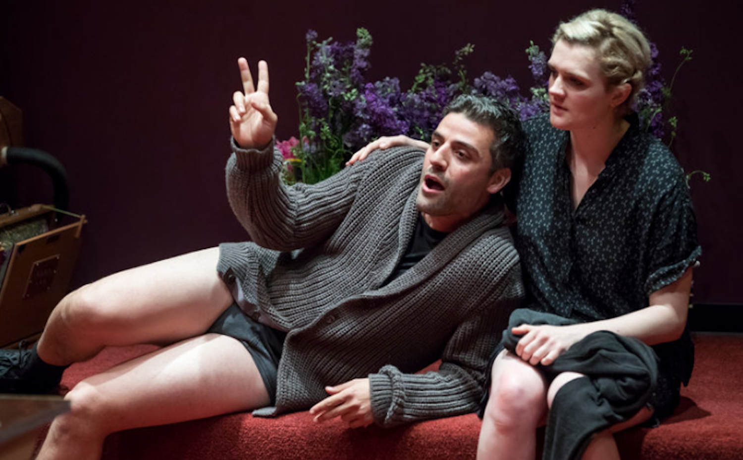  An image of Oscar Isaac, as Hamlet, in his underwear. 