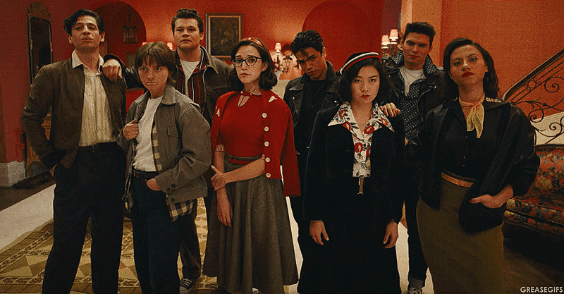 Animated gif of the cast of Rise of the Pink Ladies