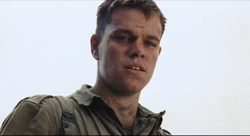 Animated gif of Matt Damon's character aging rapidly from Band of Brothers