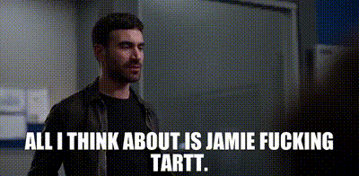 Animated gif of Ted Lasso's Roy Kent with the text caption "All I think about is Jamie Fucking Tartt."