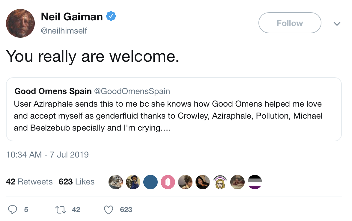 @neilhimself replies to @GoodOmensSpain: “You really are welcome.” 