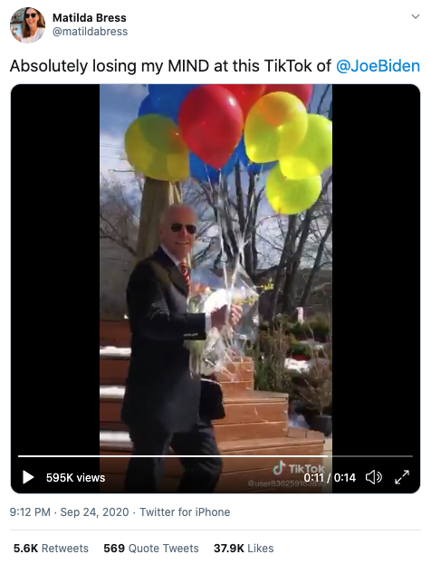  @matildabress tweets “Absolutely losing my MIND at this TikTok of @JoeBiden.” 