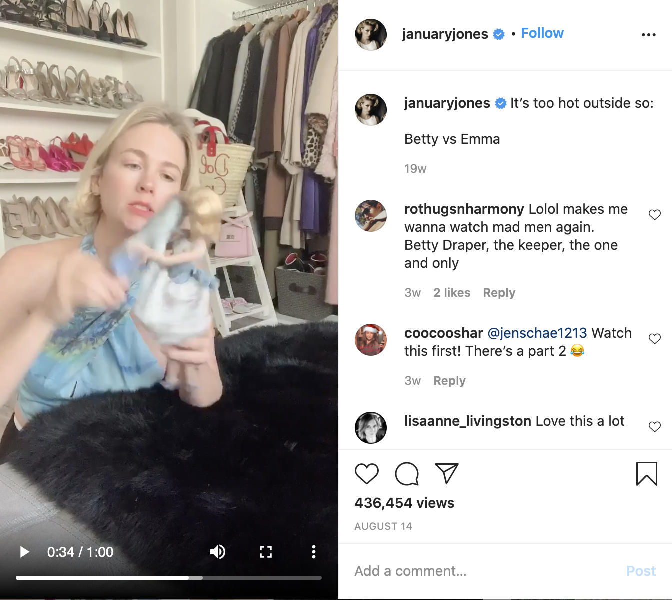  January Jones acts out a scene between Emma Frost and Betty Draper using dolls. 