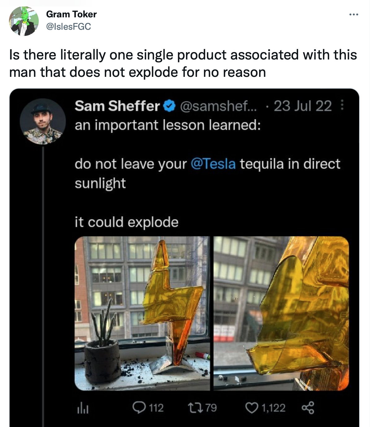 Screenshot of a tweet. Please click through for twitter text (Ghost character limit, apologies)