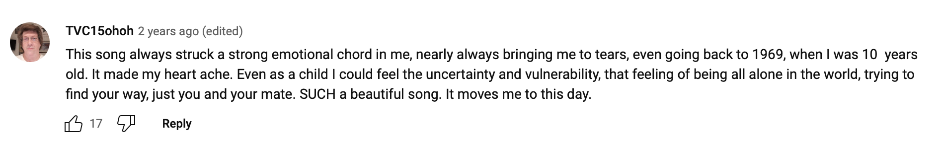 Screenshot of a YouTube comment from TVC15ohoh. Apologies, the text too long for Ghost alt-text; please click through to read.