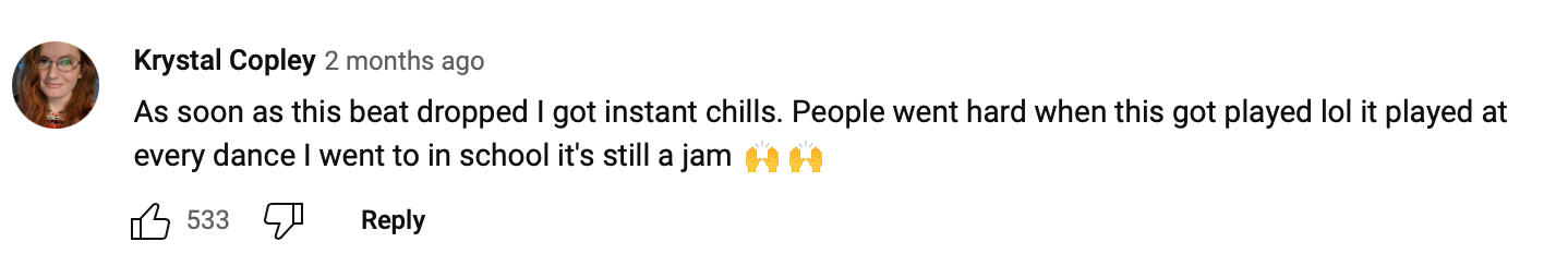 Screenshot of a YouTube comment by Krystal Copley