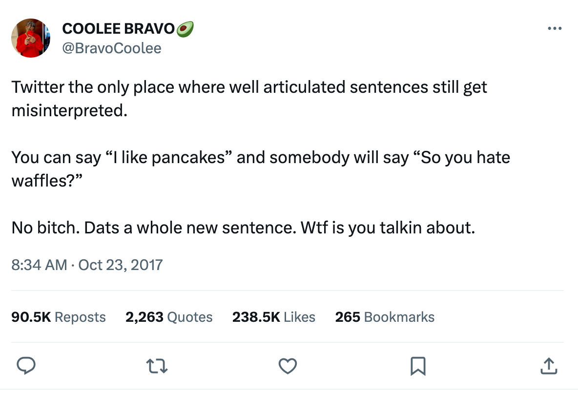 Screenshot of the pancakes and waffles tweet.