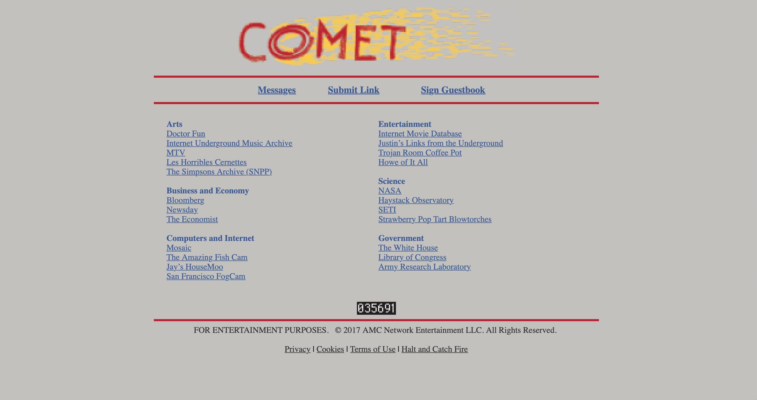 Screenshot of a 90s-era website for Comet (from AMC's Halt and Catch Fire)