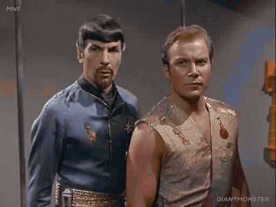  A gif in which Mirror Universe Spock says “The agony booth is a most effective means of discipline.” Originally posted by Giantmonster on Tumblr. 