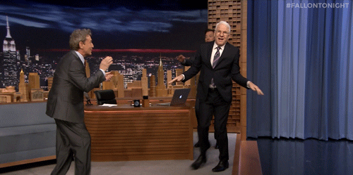 Animated gif of Martin Short and Steve Martin dancing