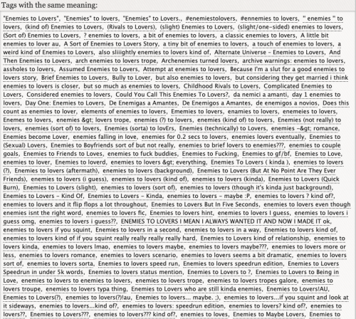  The many, many tags that form the Enemies to Lovers umbrella tag