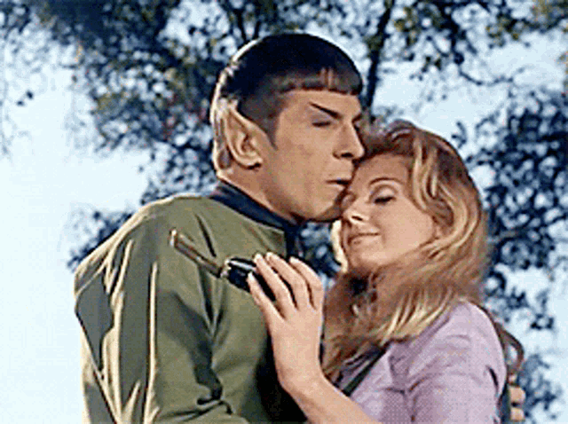 Animated gif of Spock and Leila embracing in "This Side of Paradise"