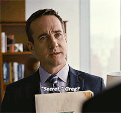 Animated gif of Tom from Succession with the caption: *Secret,* Greg?