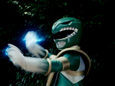 Animated gif of the Green Power ranger with flashing lights.