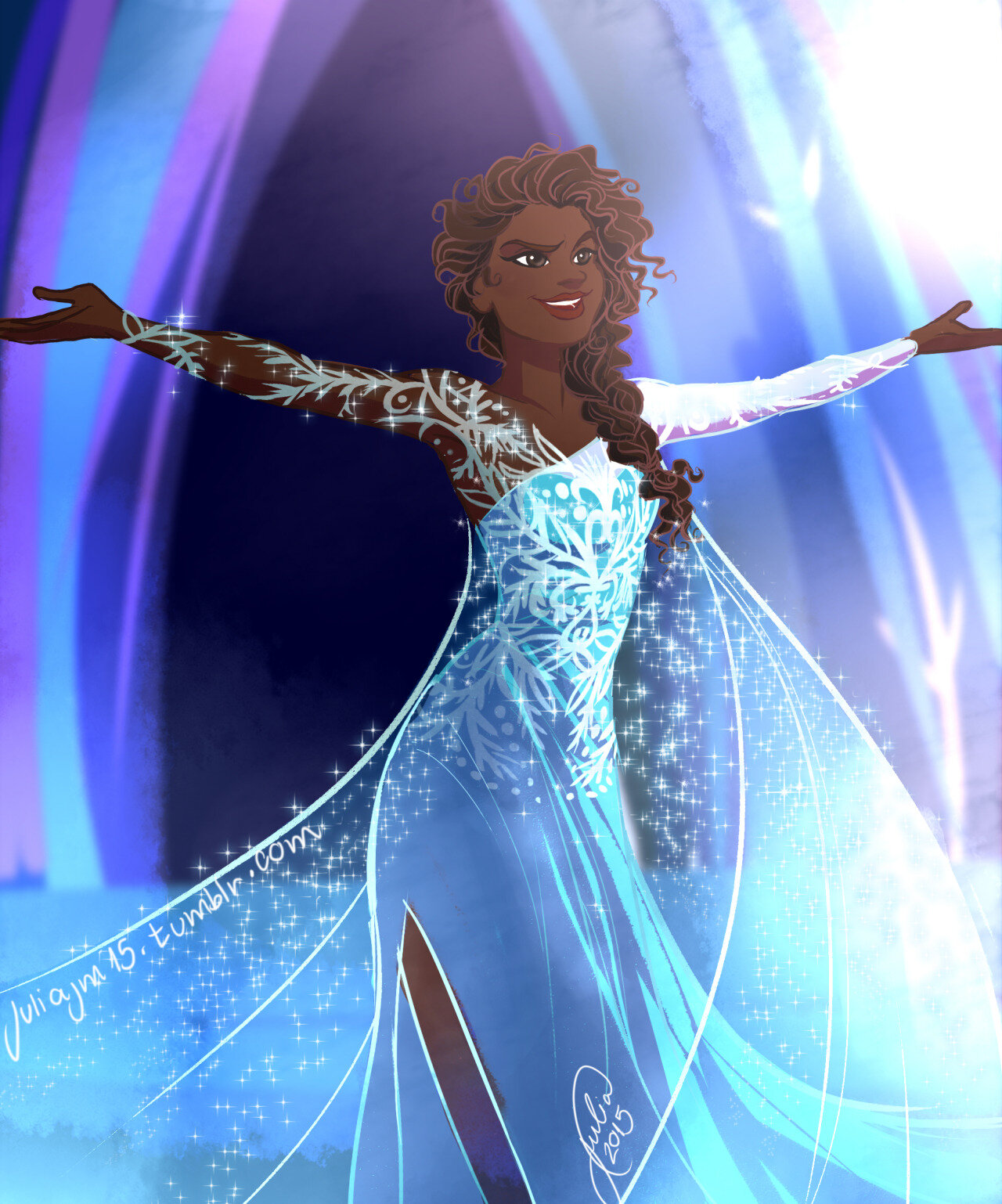 Fanart of Disney's Elsa with dark skin. 