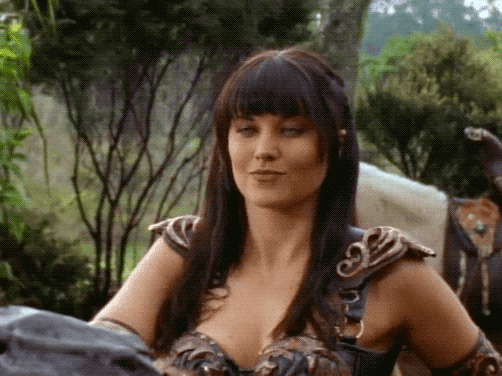 Animated gif of Xena drawing a sword