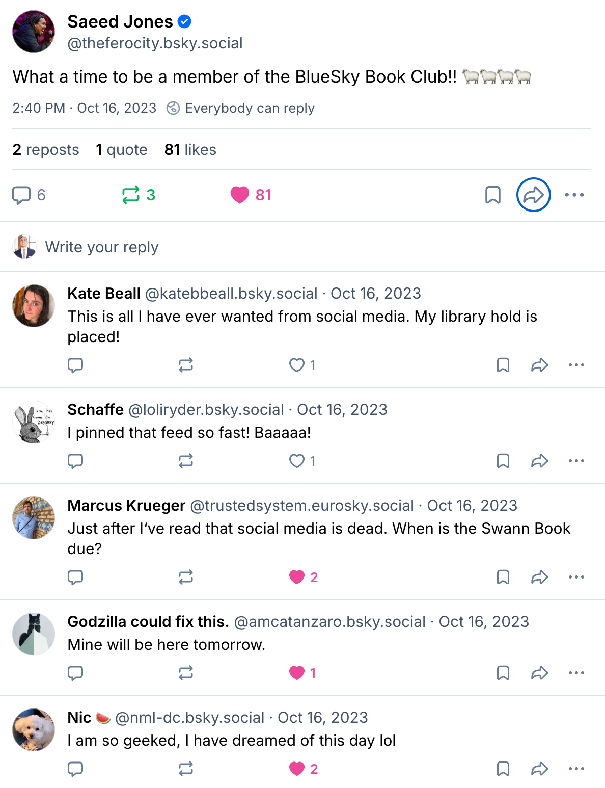 Thread featuring a series of posts on Bluesky. Click through to the thread itself (linked in the caption) to get full text.
