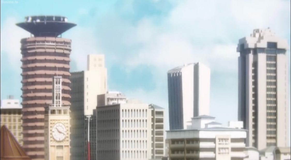 Image of tall buildings in Nairobi in the Jujutsu Kaisen movie