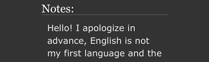 Screenshot of an AO3 author's note reading: Hello! I apologize in advance, English is not my first language and the