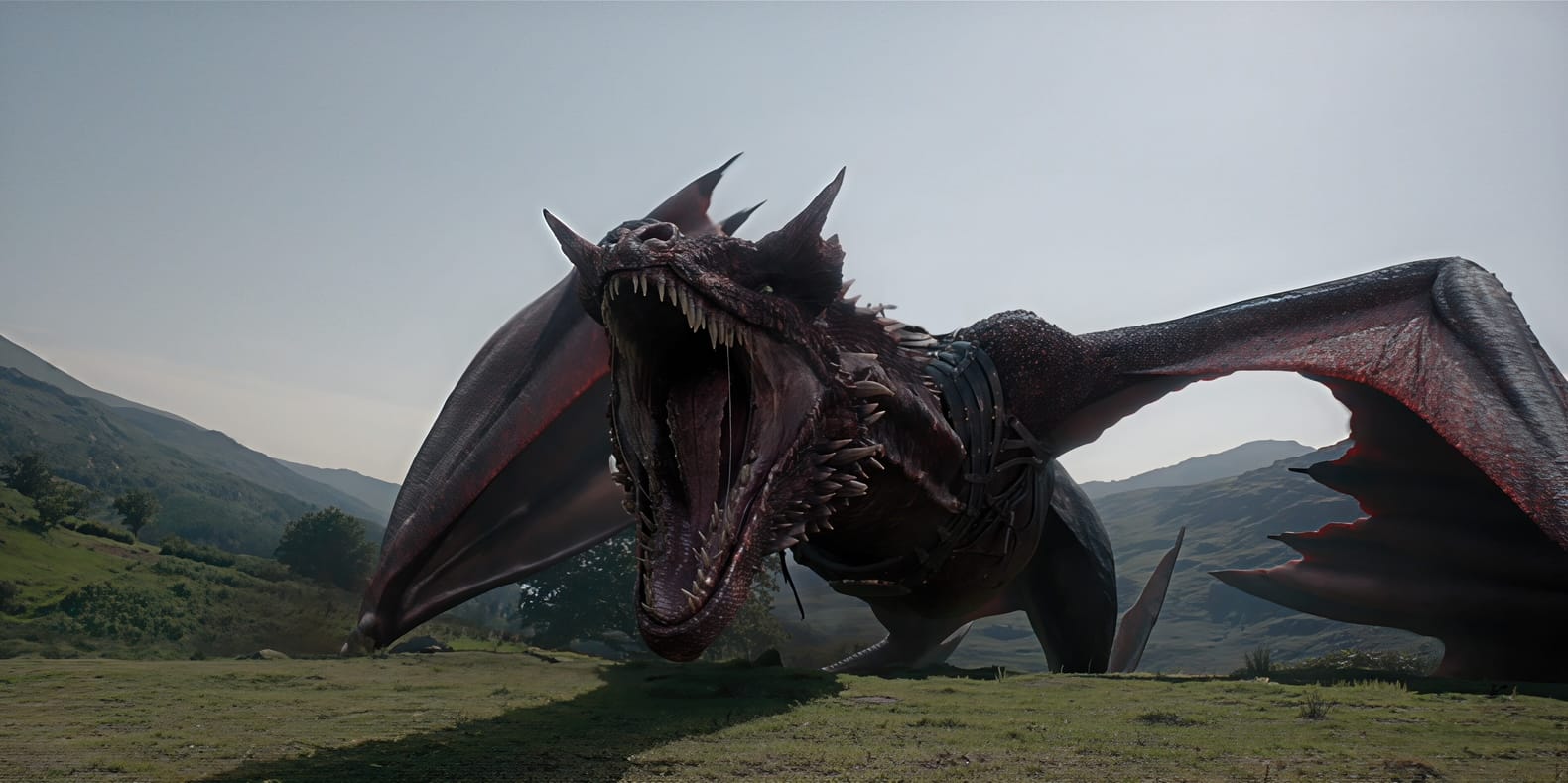 Image of a reddish brown dragon roaring