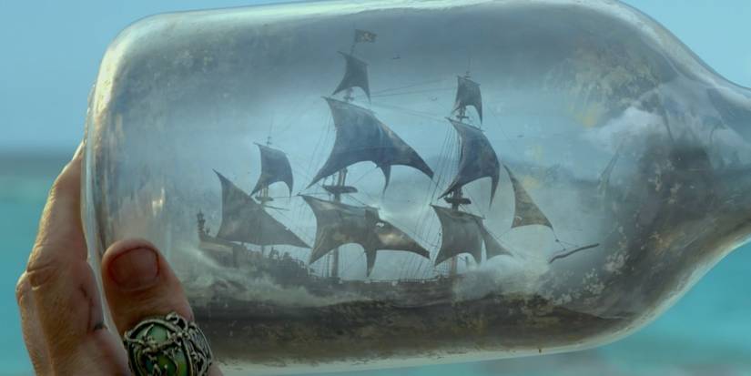 Still from POTC featuring the Black Pearl in a bottle.