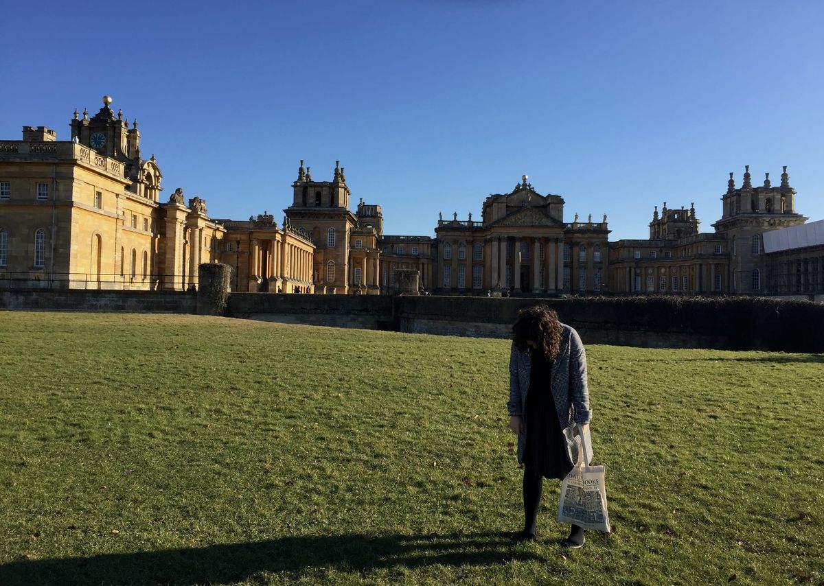 Elizabeth standing in front of Blenheim Palace