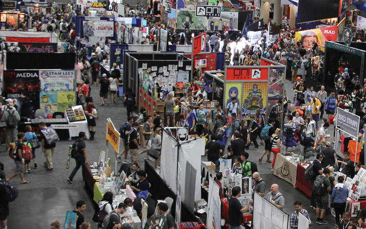 A bird’s-eye view of a con floor. 