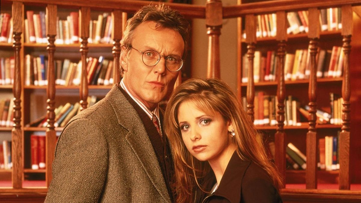 Promotional image of Giles and Buffy. 