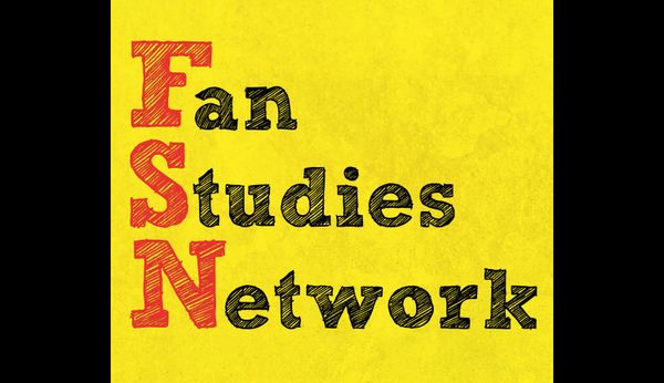 The Fan Studies Network logo: Hand-drawn red and black letters against a yellow background