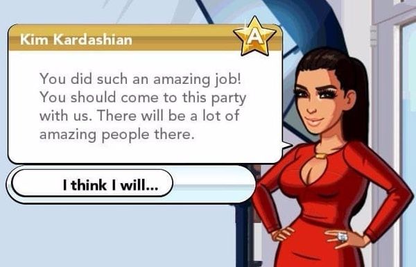 A screenshot from Kim Kardashian’s mobile game.