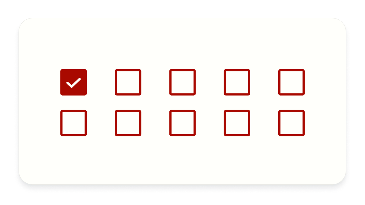 10 checkboxes, with 1 checkbox filled.