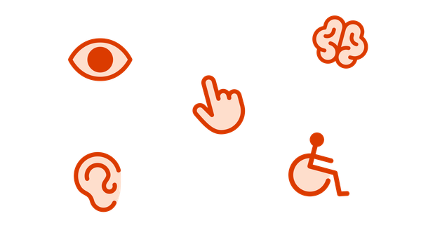 Icons for types of disabilities - physical, visual, auditory, and mental or neurological