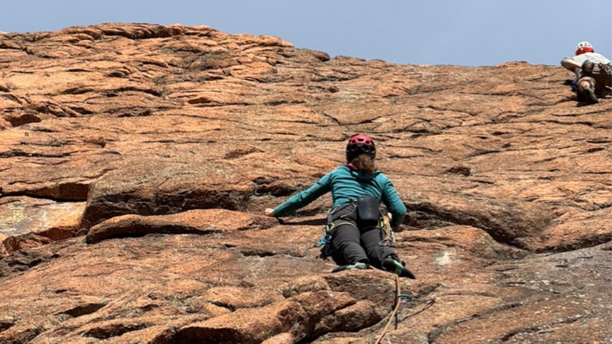 Rock climbers ascending a wall