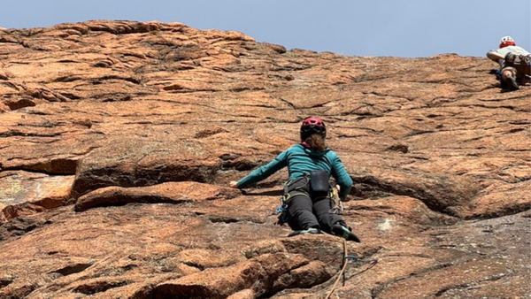 Rock climbers ascending a wall