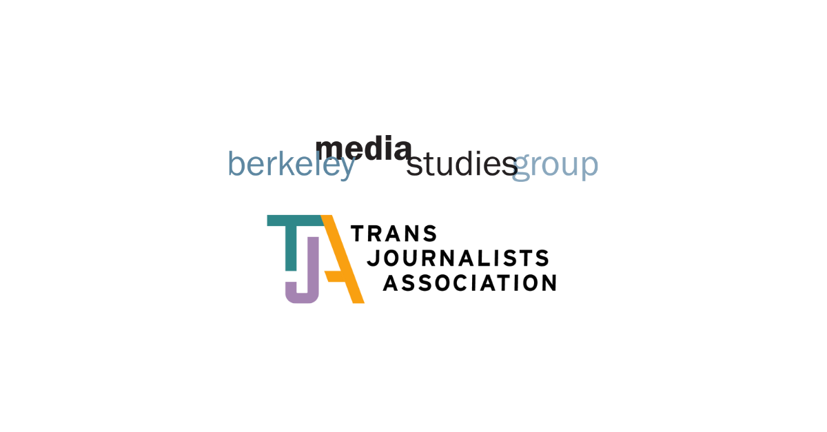 Stacked logos for Berkeley Media Studies Group and the Trans Journalists Association.