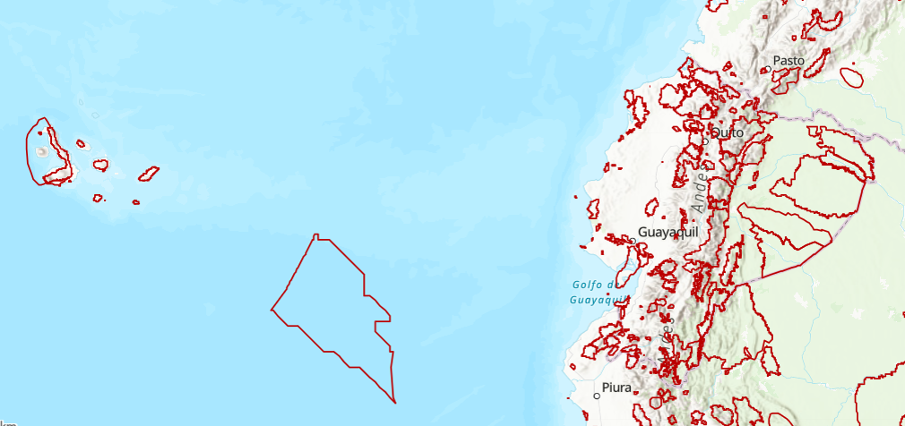 Mapa de KBAs en Ecuador