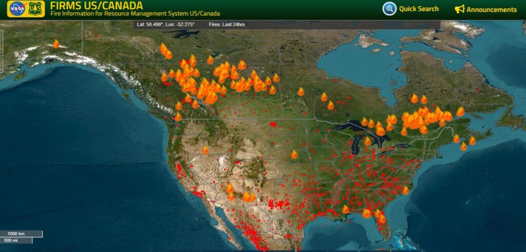Ubicación geográfica de los incendios en Canadá